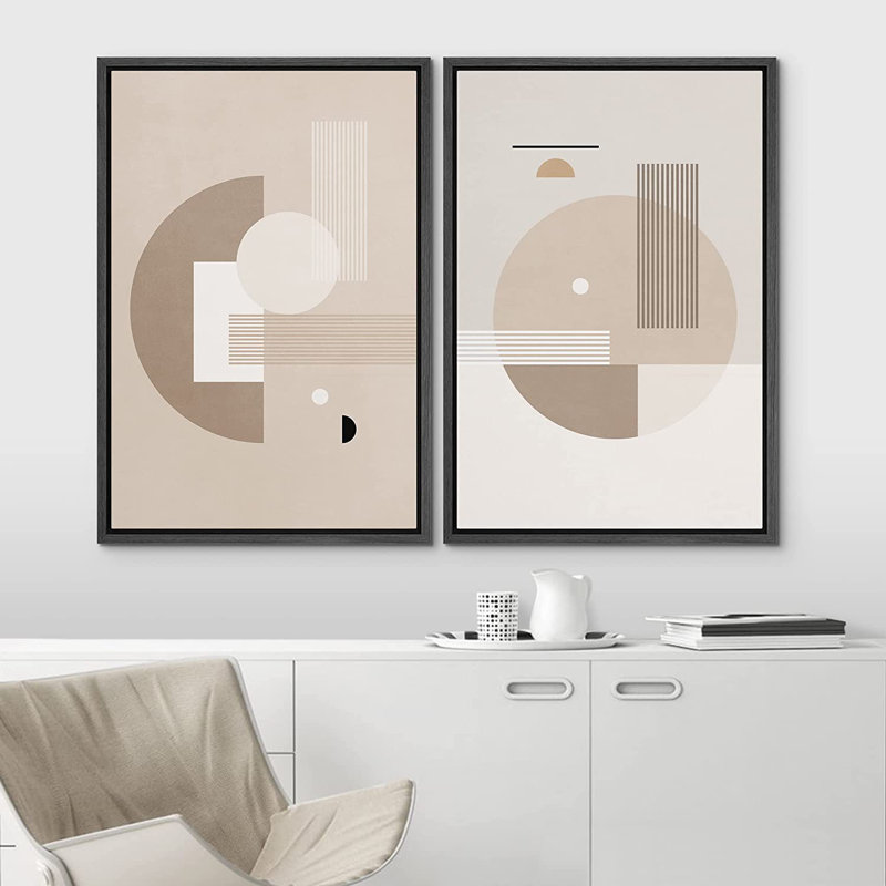 Mid Century Shape " Geometric Mid-Century Polygons " 2 - Pieces, 24" H x 32" W x 1.5" D, Black