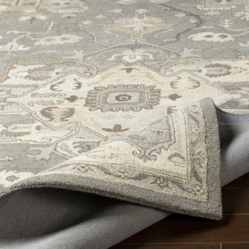 Tapis oriental gris anthracite / taupe en laine touffeté à la main Burkouer, Carré 4 pi