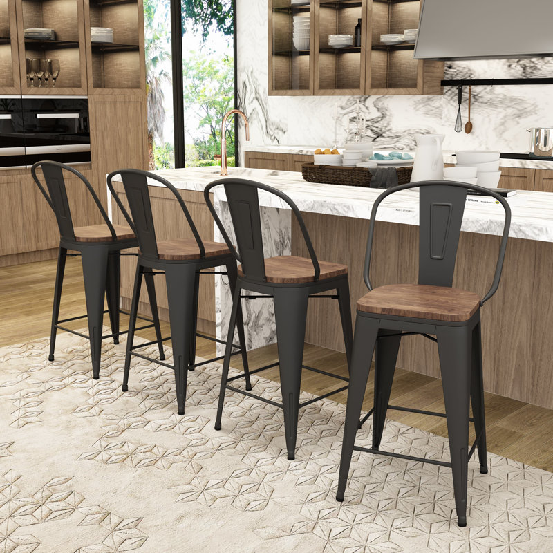 Rosenberry Counter Stool with Metal Frame, Matte Black, Counter Stool (24" Seat Height)