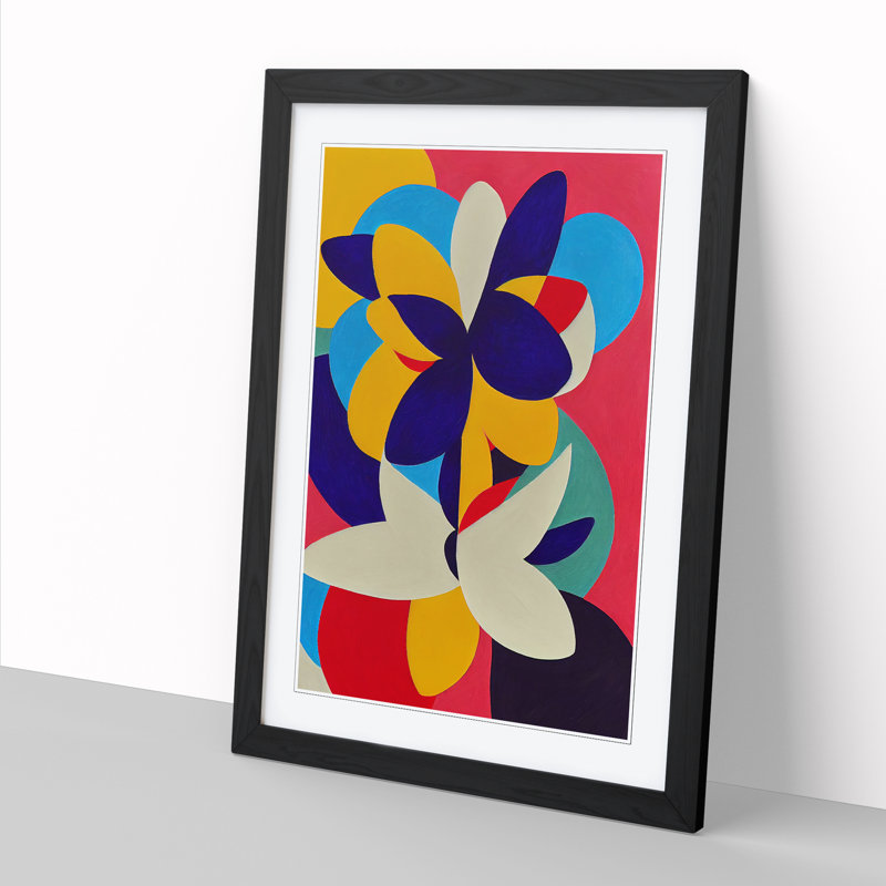 Magnolia Flower Abstract 1 Piece Single Picture Frame Wall Art, 64cm H x 46cm W x 2cm D, Black
