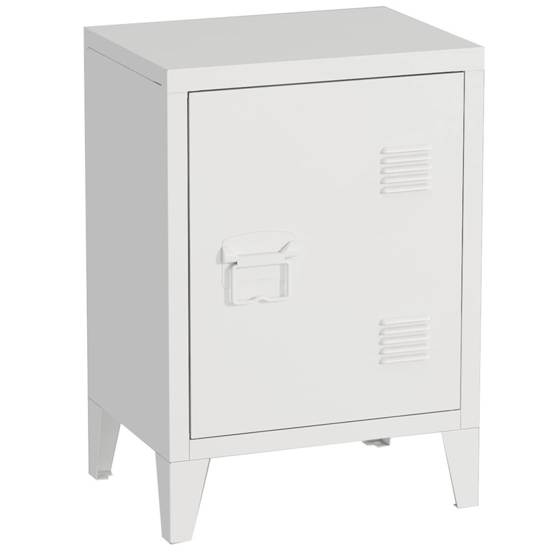 White Metal Modern Nightstand with Shelf and Door