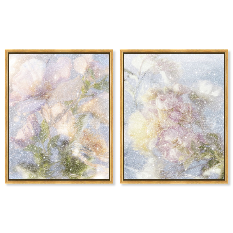 Floral Haze Set Floral & Botanical Canvas Print by Oliver Gal, Black Frame, 16 x 20, 31"H x 37"W, Gold Floater Frame