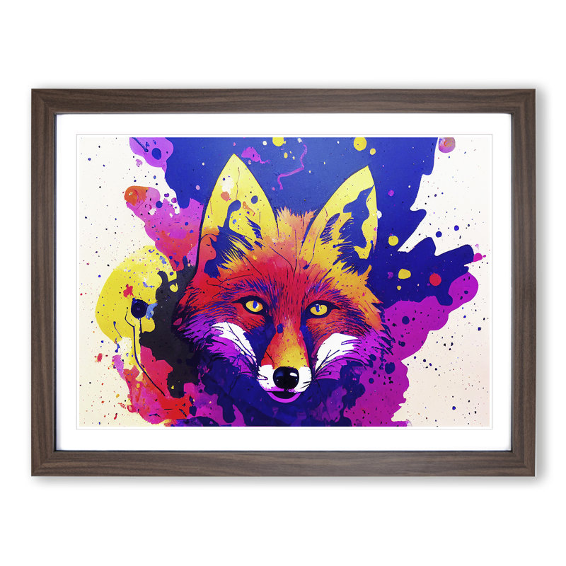 Fox Splash - Single Picture Frame Print, 25cm H x 34cm W x 2cm D, Walnut