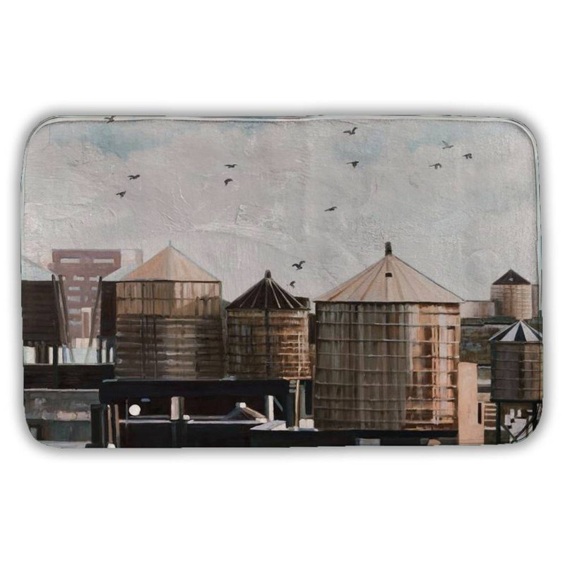 Water towers Bath Mat with Non-Slip Backing - Quick Dry Memory Foam Bathroom Rug - Absorbent - Modern Plush Spa-Style - Machine Washable