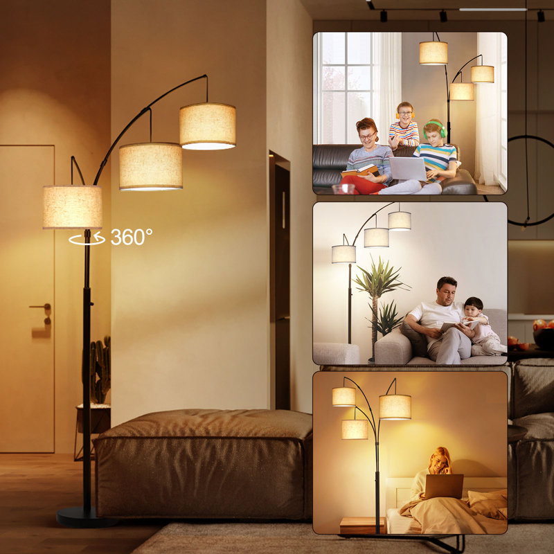 Lampe sur pied à branches 3 lumières 80 "Khaleed, Noir, Beige