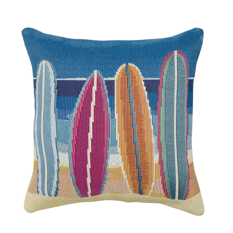 Marina Surf Break Indoor/Outdoor Blue/Pink/Orange Square Throw Cushion Cover