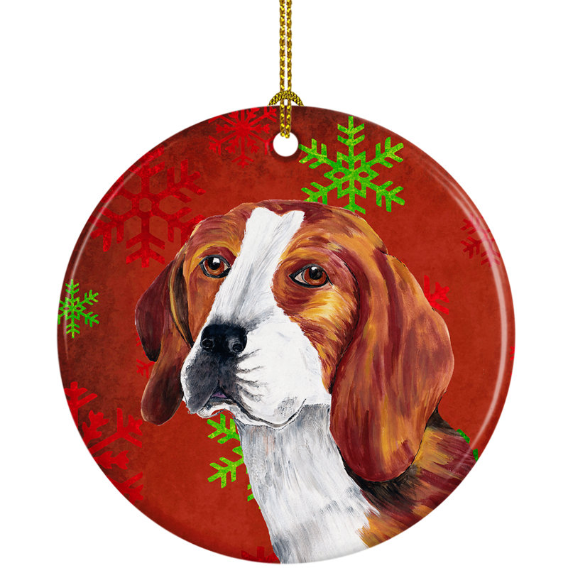 Ornement figurine suspendu en céramique de noël beagle flocons de noël
