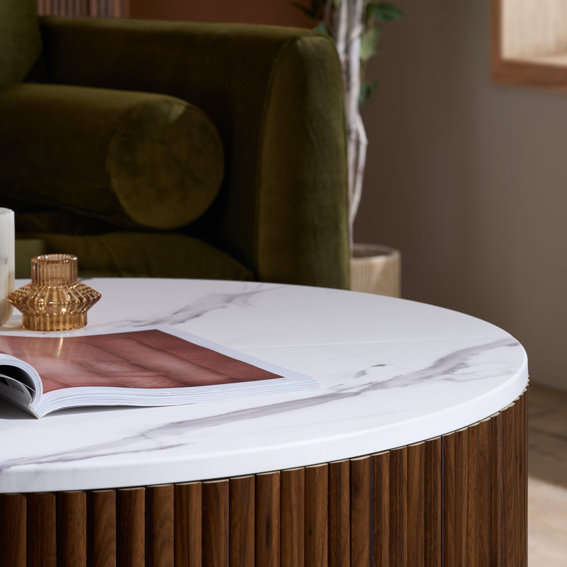 The Vermeer Collection Fluted Coffee Table With Lift Up Storage, Dark Brown Wood