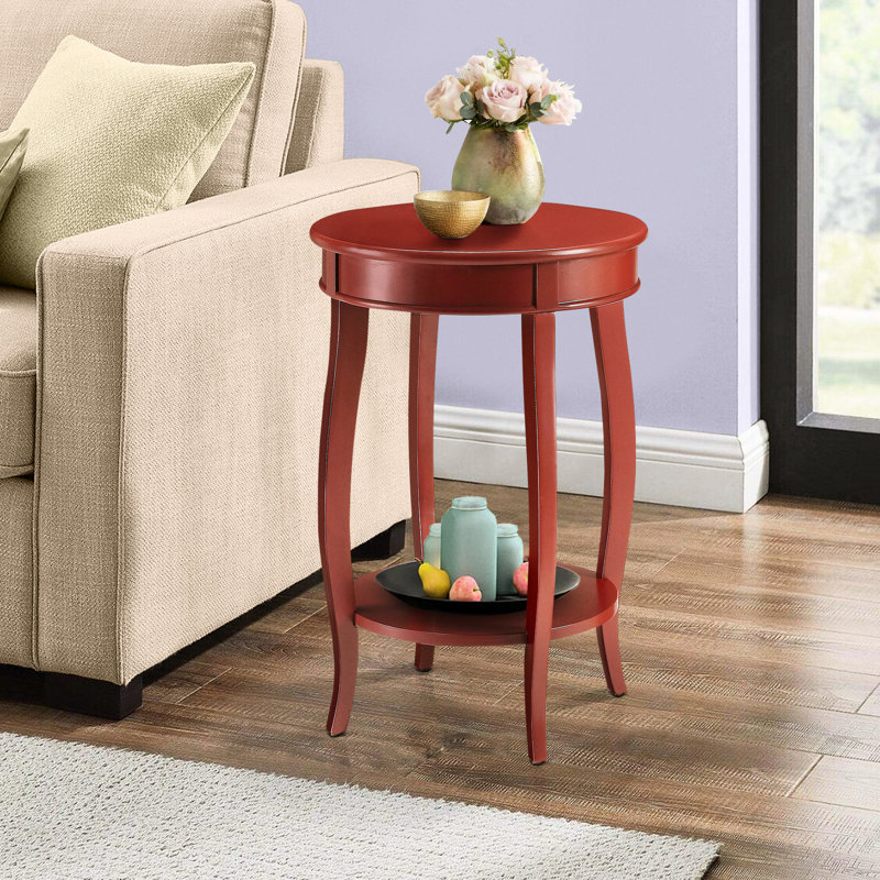 Table d'appoint rouge avec tablette - Mélange de diverses pièces rondes en bois massif fabriquées en bois offrant un rangement pratique qui ajoute une touche de classe à n'importe quelle pièce