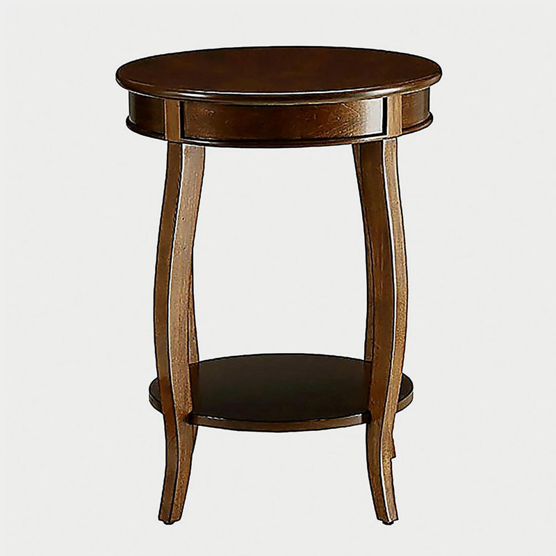 Walnut Accent Table With Bottom Shelf, Classic Side Table With Open Storage, Walnut