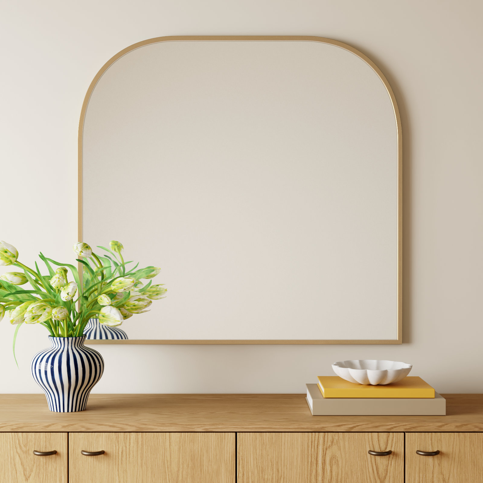 Sabine Metal Wide Arch Wall Mirror, Brass, 38" x 40"