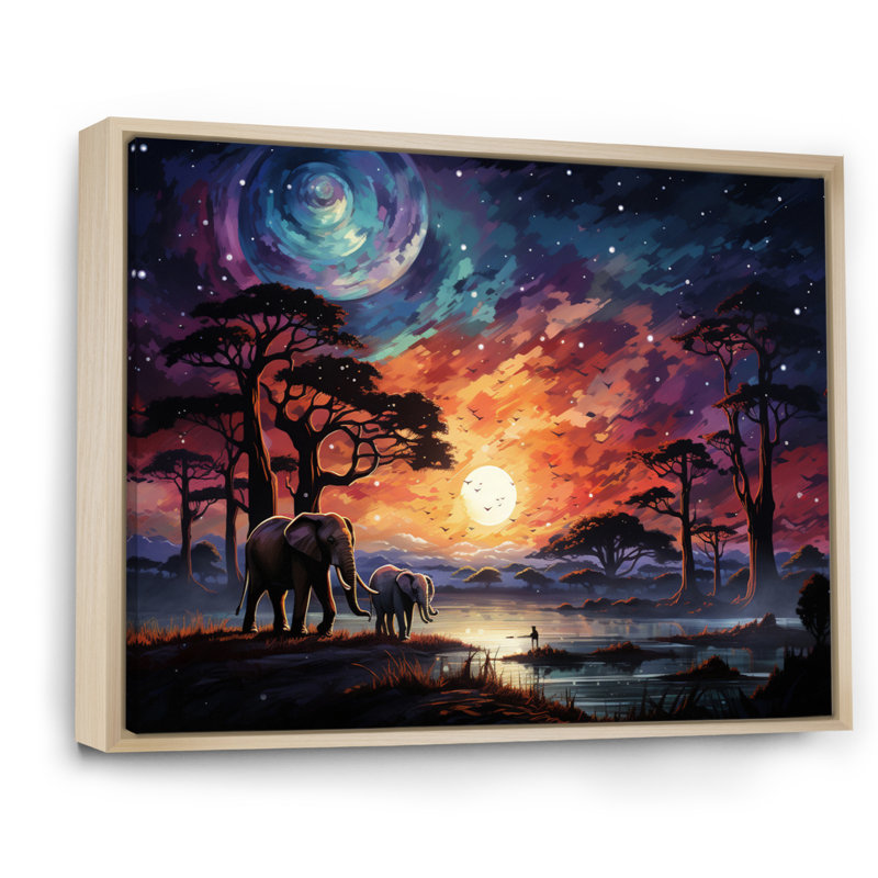 «African Celestial Safari I» sur toile, H 16 po x l 32 po x P 1 po, Cadre naturel flottant