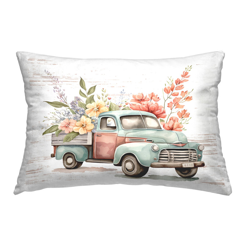 Design de coussin décoratif imprimé fleur de fleur camion avec lettres et doublure