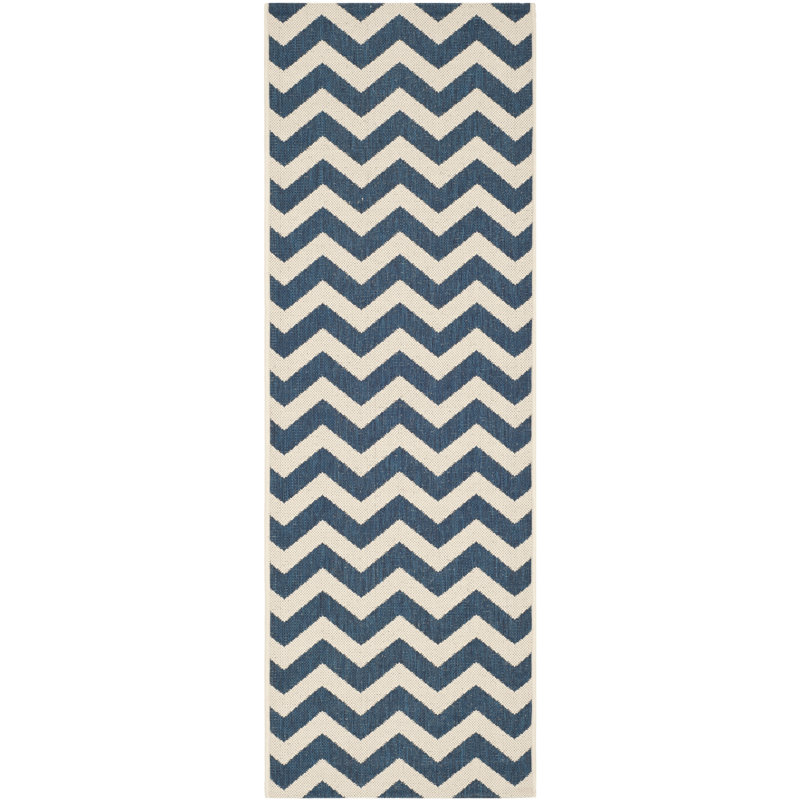 Arneshia Chevron Navy/Beige Indoor / Outdoor Area Indoor/Outdoor Area Rug, Runner 2'3" x 14'