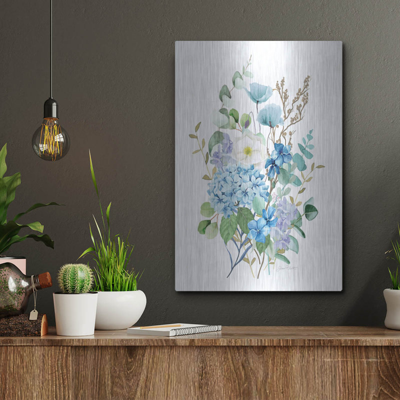 «Eucalyptus Blue C» par Jean Plout, art mural en métal, H 16 po x l 12 po