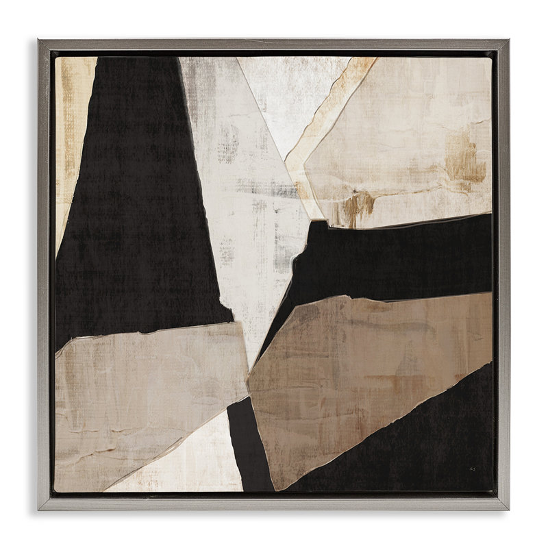 Illusion géométrique en couches, H 25 po x l 25 po, Cadre flottant gris lustré