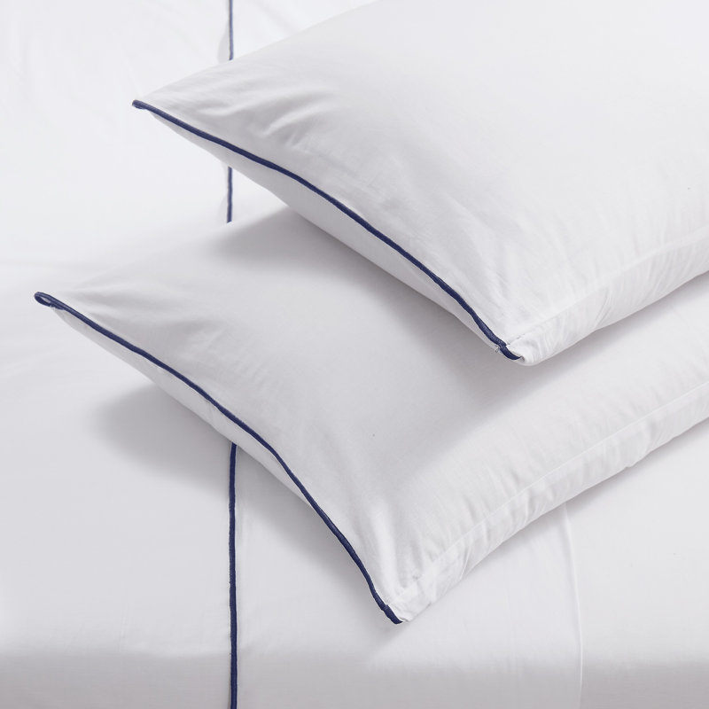 Ensemble de draps en percale 200 fils Brooklyn Loom, Ensemble de draps pour grand lit avec 2 taies d'or, Blanc / bleu marine