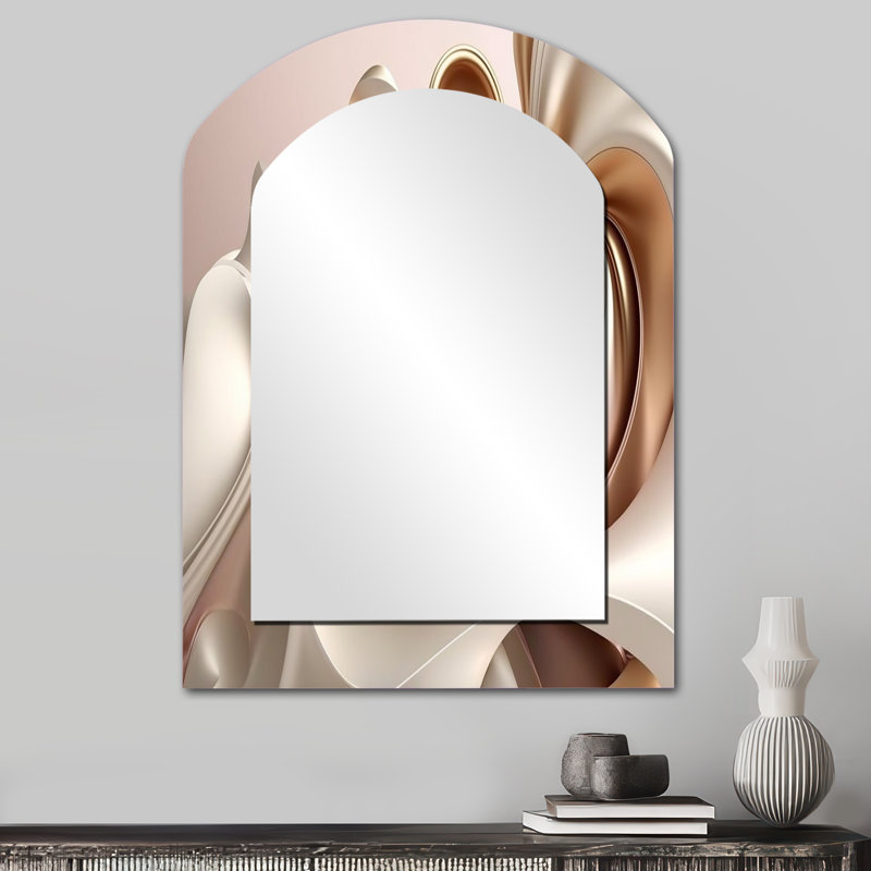 Miroir mural arqué subtil sophistiqué rose et or II, 34 po x 25 po