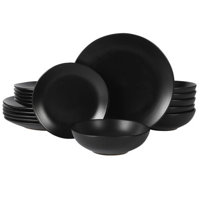 Gibson Home Bethel 18 Piece Plates And Bowls Ceramic Stoneware Organic Shape Dinnerware Set In Black