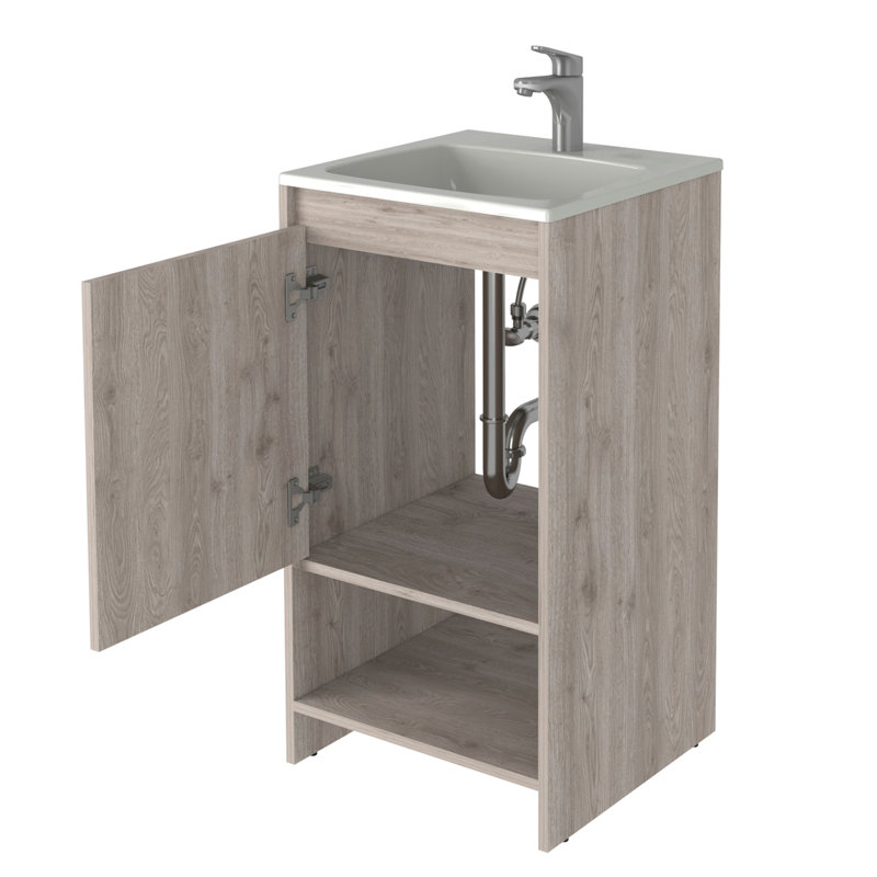 Meuble-lavabo autoportant Chariot, une tablette ouverte, Gris clair