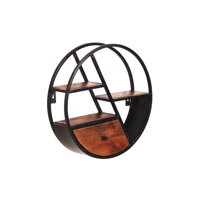 D 3 Piece Circle Mango Solid Wood Accent Shelf with Drawer