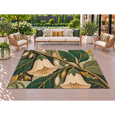 Tapis d'extérieur 5 pi x 7 pi à feuilles de campanule géantes et à ressorts en PVC imperméable à l'eau