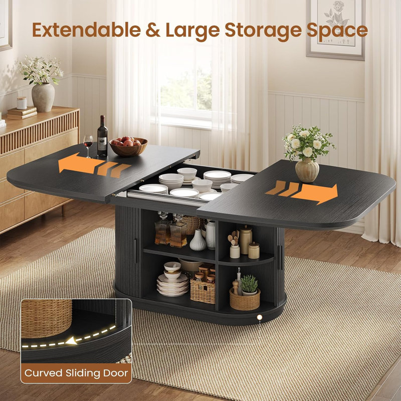 Table de salle à manger extensible 47,2 "à 63" avec armoire de rangement