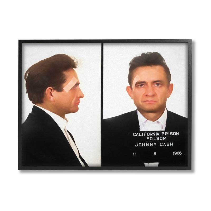 Johnny Cash Prison Mugshot, photographie, conception par Daniel Sproul, L 20 po x H 16 po, Giclée encadrée noir minuit
