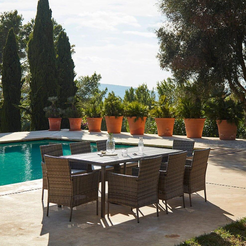Renfoe 8 - Person Wicker Patio Dining Set with Rectangular Table, Grey