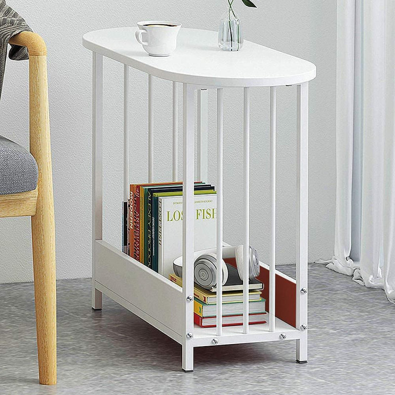 End Table Oval Side Table for Small Spaces, Sofa Side Table for Living Room Balcony Side Table with Storage