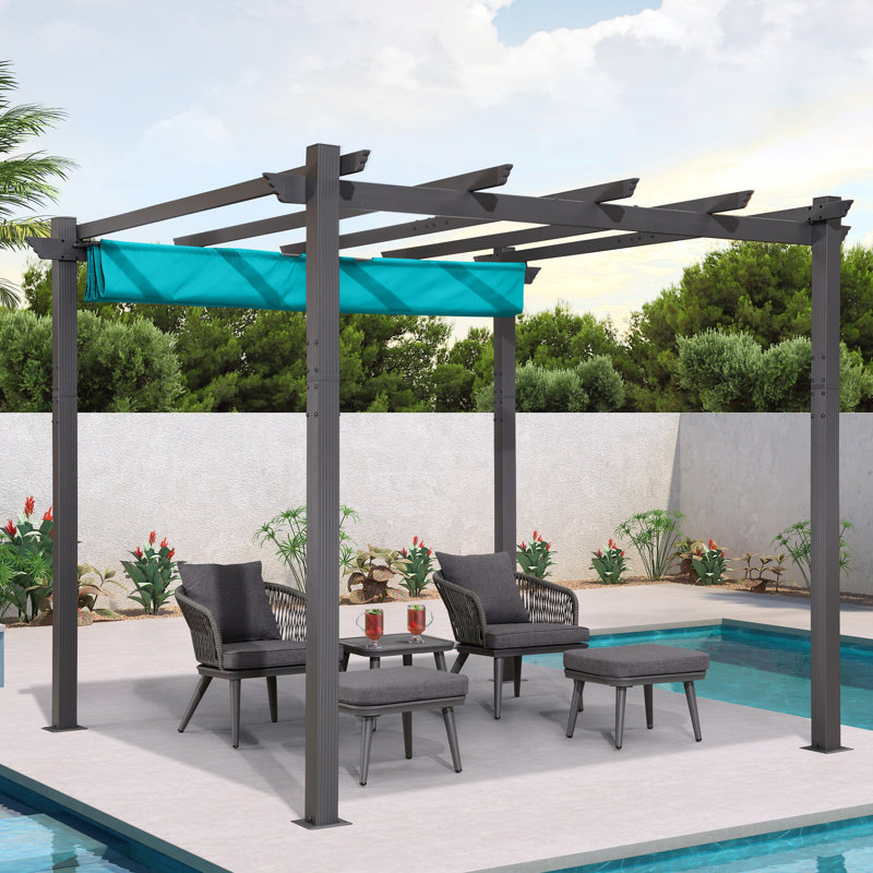 Sim Aluminum Pergola with Canopy, 10 ft. W x 10 ft. D, Blue