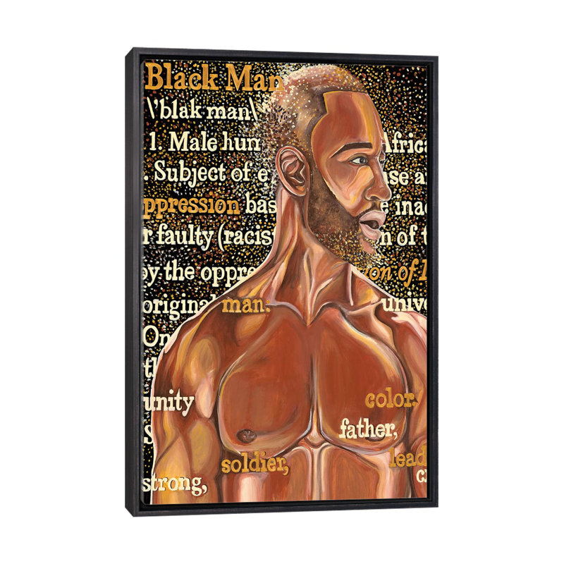 Black Man-impression d’art graphique, Pas de tapis, H 26 po x l 18 po x P 1,5 po, Toile avec cadre noir patiné