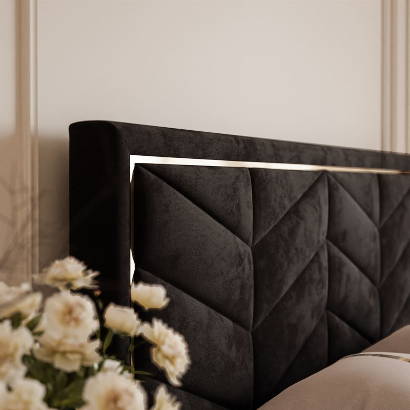 Upholstered Ottoman Storage Bed, Kingsize (5'), Black