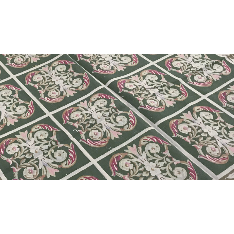Hand-Knotted High-Quality Green and Green Area Rug