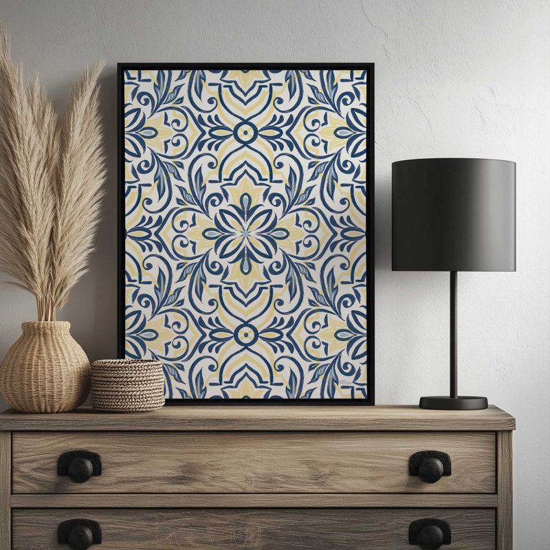 Reproduction d'art marine et jaune par Cat Thurman Designs, L 24 po x H 32 po, Toile avec cadre, Brun