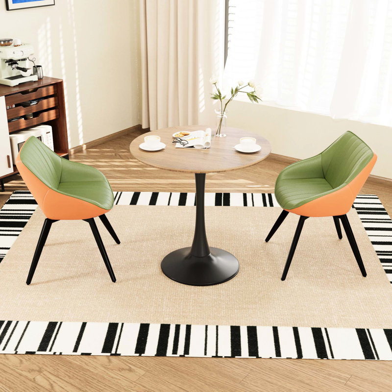 Multi-fonctionnel 3 pièces: table de salle à manger ronde tulipe de couleur noyer 31,5 po et 2 chaises ergonomiques en cuir artificiel, 4 personnes, assise confortable, base, coussin épais facile à installer,