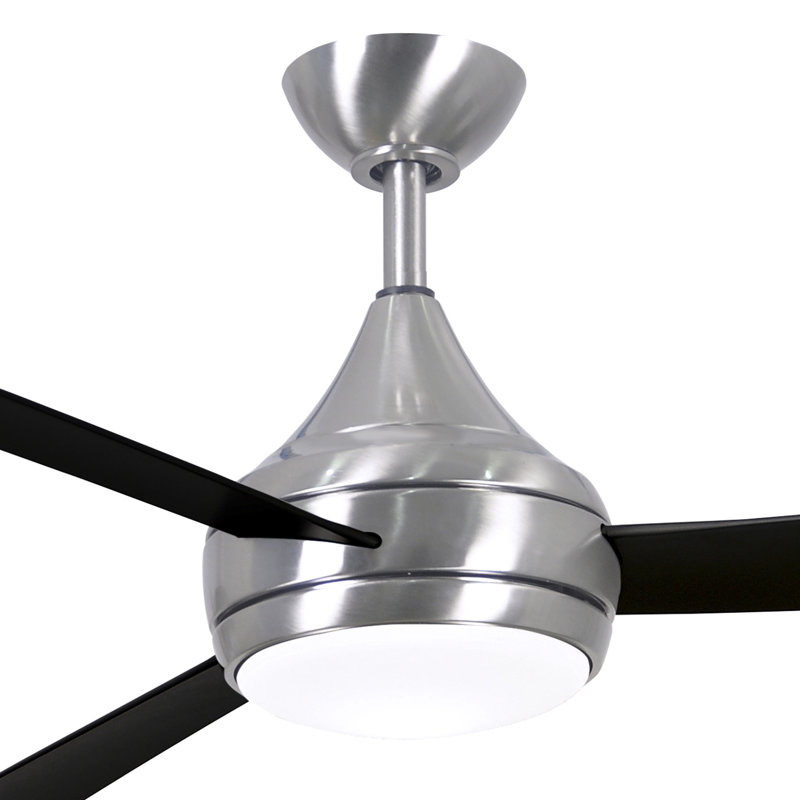 Donaire LED Outdoor Downrod Ceiling Fan, Brushed Stainless, Matte Black