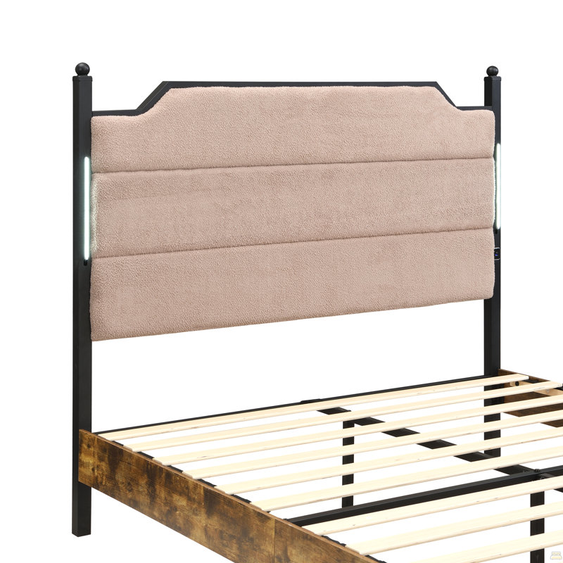Lit tapissier en tissu de style crème, lit double simple de style moderne, très grand lit