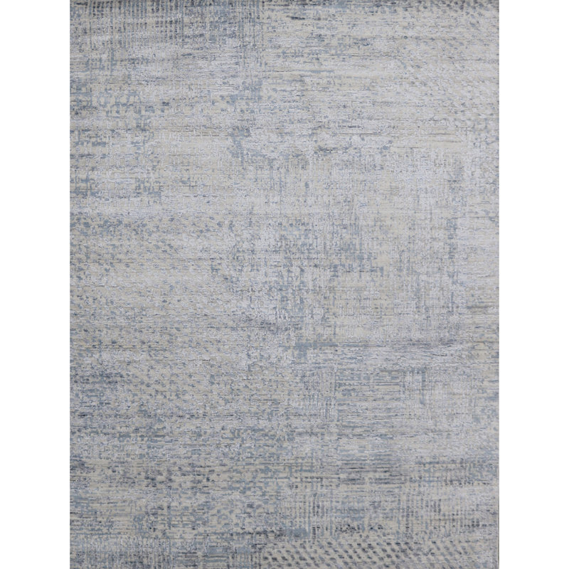 Tapis argent et bleu noué à la main de haute qualité, Rectangle 9 pi x 12 pi