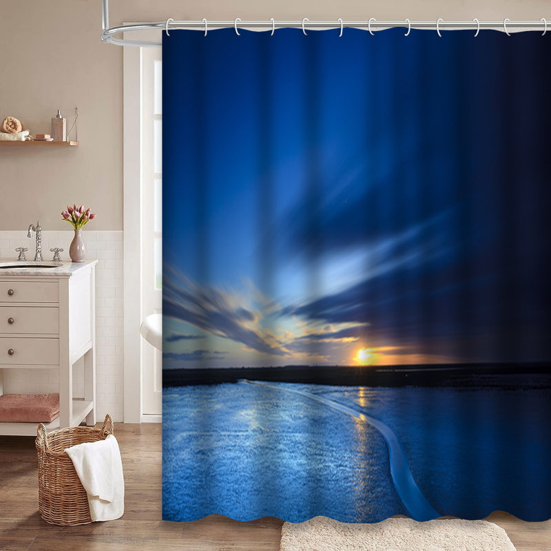Sunset Beach Ocean Gold Sky Night Shower Curtain with 12 Hooks, L 72 po x l 78 po