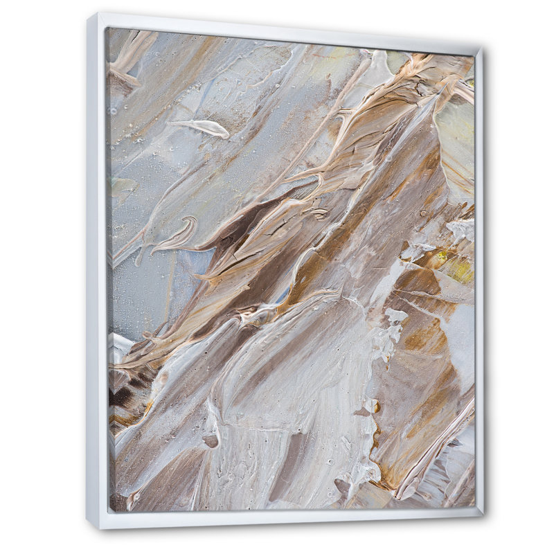 Abstrait beige brossé brun - reproduction de cadre photo sur toile, H 12 po x l 8 po x P 1 po, Cadre flottant blanc