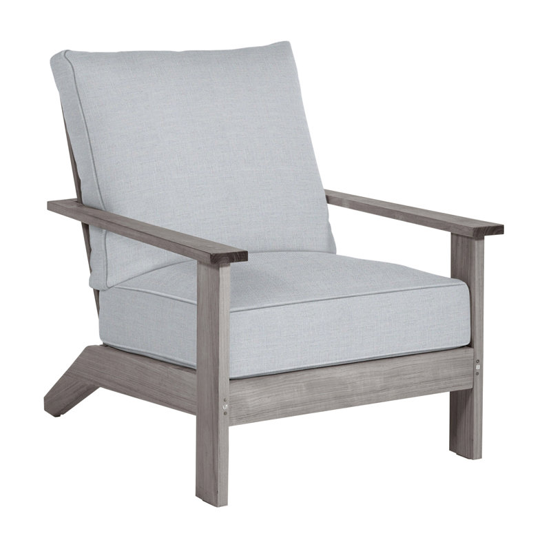 Ashland Patio Lounge Chair with Cushions, Welt, Oyster Teak, Linen Chambray