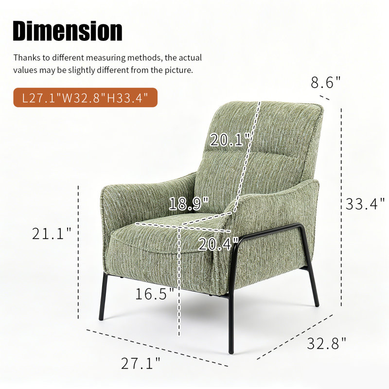 Chaises d'appoint confortables, structure métallique en tissu vert, maison industrielle moderne