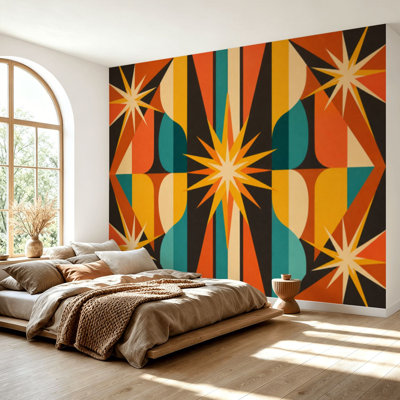Wall Mural Peel and Stick Wallpaper 50s Mid Century Modern Vintage Retro 1950s Mod Fifties Self-Adhesive Removable Contact Paper Wall Decor for Living Room Bedroom 69"H x 96"W