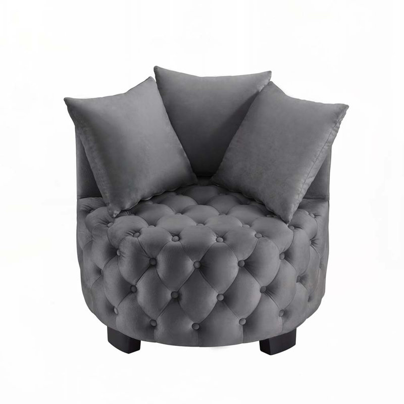Chaise pivotante rembourrée et capitonnée, Velours gris foncé