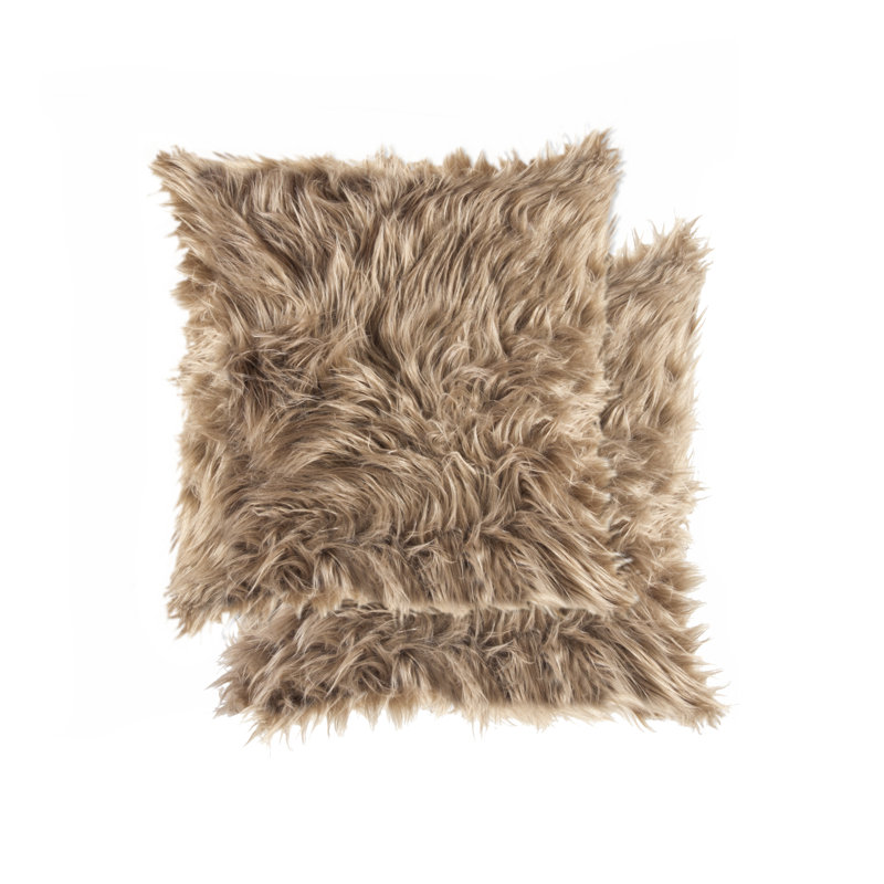 Belton 2-PACK BELTON FAUX FUR PILLOW 18" X 18" - EL PASO LEOPARD, Tan