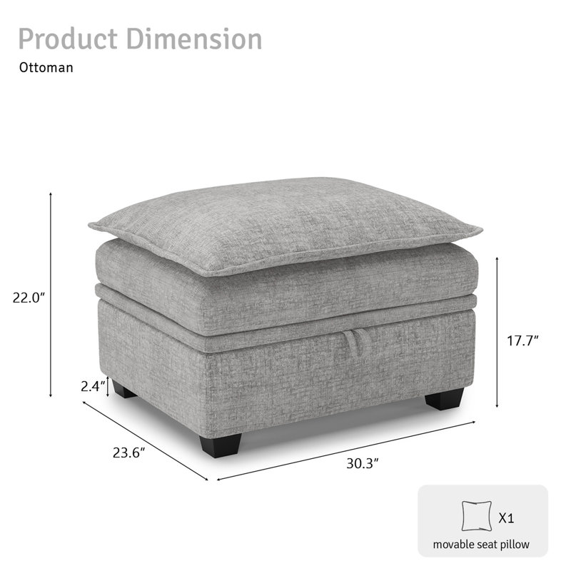 Luna Chenille Storage Ottoman, Gray