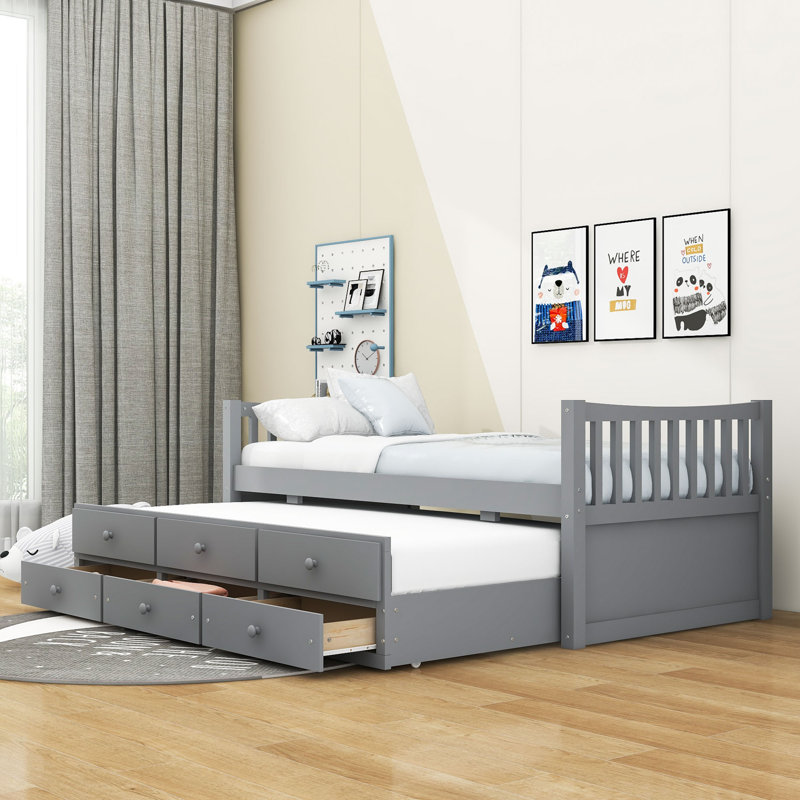 Stewbum Twin Daybed with Trundle and Drawers, Gray