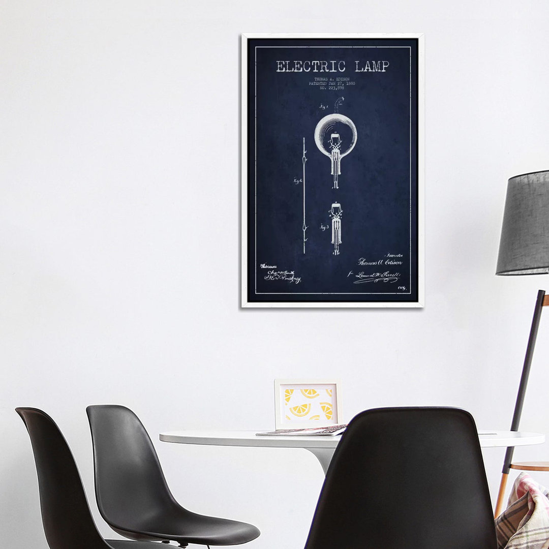 Electric Lamp Navy Blue Patent Blueprint von Aged Pixel - Gallery-Wrapped Canvas Giclée on Canvas