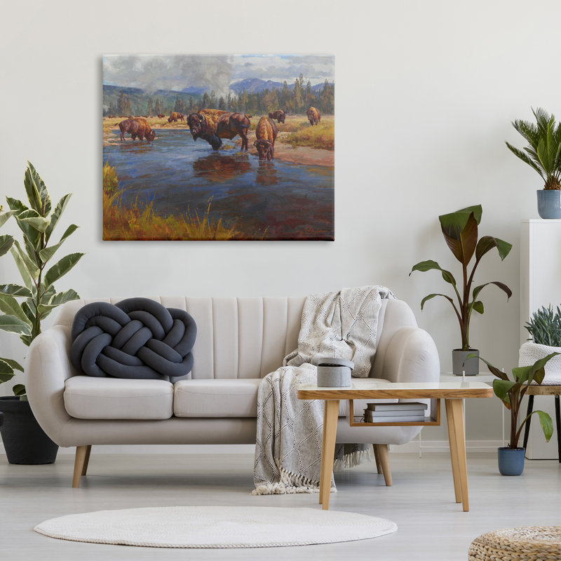 " Bison Herd By River ", 36" H x 48" W x 1.5" D